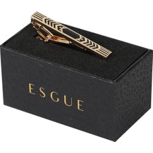 Esgue Gold Siyah Renk Zigzag Desenli Modern Kravat Klipsi – KM:1254