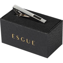 Esgue Gümüş Siyah Renk Dikdörtgen Desenli Şık Kravat Klipsi – KM:1303