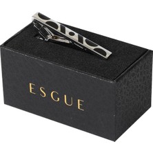 Esgue Gümüş Siyah Renk Desenli Modern Kravat Klipsi – KM:1319