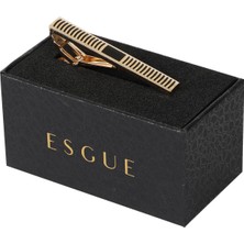 Esgue Gold Siyah Renk Ince Çizgili Minimal Kravat Klipsi – KM:1266