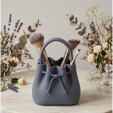 Aplus design Dekoratif Büzgülü Çanta Tasarım Makyaj Fırçalık ve Kozmetik Düzenleyici - Modern Masa Aksesuarı