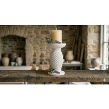 BerMey Sütun Mumluk - Elmas Desenli Dekoratif Doğal Döküm Obje - Beyaz