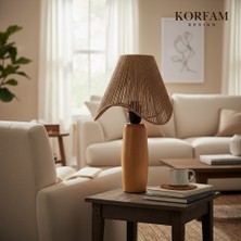 Hasır El Yapımı Bohem Asimetrik Şekilli Ahşap Ayaklı Rustik Abajur