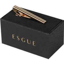 Esgue Gold Siyah Renk Parlak Çizgili Modern Kravat Klipsi – KM:1269