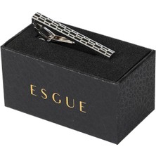 Esgue Gümüş Siyah Renk Mini Desenli Modern Kravat Klipsi – KM:1309