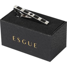 Esgue Gümüş Siyah Renk Kare Desenli Modern Kravat Klipsi – KM:1311