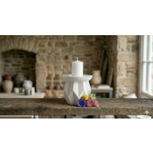 BerMey Geometrik Kristal Tasarım Mumluk - Modern Doğal Mineral Döküm Obje - Beyaz