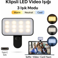 Bubitechh LED Clip Işığı Şarjlı Mini Video Işığı 3 Modlu Type-C USB Telefon Laptop Uyumlu Selfie Vlog Işık