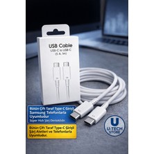 utechno Samsung Uyumlu Çift Taraf Type-C 1 Metre Kablo Süper Hızlı Şarj Destekli Beyaz Renk Type-C To Type-C