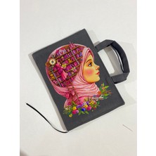 Antrasit Gri Tesettür Kütüphane Kız Baskılı17*24 cm Su Itici Özellikli Kumaş  Kitap Çantası