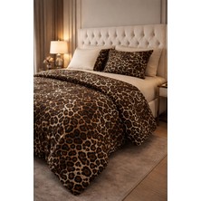 Zeren Home %100 Pamuk Saten Leopar Desenli Çift Kişilik Nevresim Takımı 6 Parça