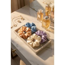 4'lü Lüks Saten Saç Tokası Büyük Boy Parlak Ipek Dokulu Lastik Toka Yumuşak Iz Yapmayan Xl Scrunchie