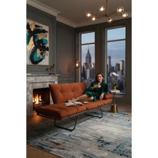 AVYNA Infinity Comfort Ikili Kanepe | Elite Mekanizmalı Yataklı Koltuk - Tay Tüyü Kumaş - Turuncu