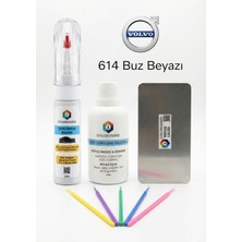 COLORGUARD Volvo 614 Buz Beyazı İğneli ve Fırçalı 2 si 1 Arada Rötuş Boyası Yüzey Temizleme Solüsyonu Profesyonel ve Çapaksız Rötuş Çeliği 5'li Uygulama Çubuğu Seti