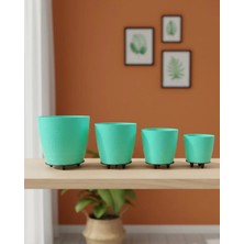 Lims Store 4’lü 3D Yeşil Dekoratif Vazo Seti Modern Ayaklı Şık Saksı Takımı