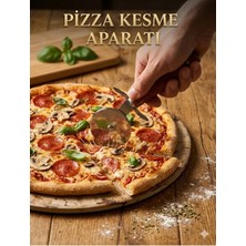 Raakmadezanmir 1 Adet Ahşap Saplı Çelik Bıçaklı Pizza Kesici Pizza Ruleti 1 Adet
