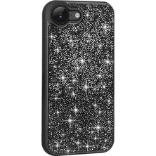 HTstore iPhone Uyumlu 17E Kılıf Parlak Taşlı Tasarım Zore Pırlanta Kapak-Siyah