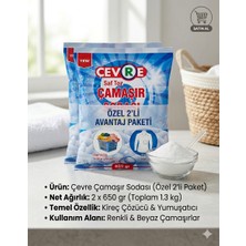 Çevre Soda 650 gr x 2 Pk = 1.30 kg Renkli ve Beyazlar Için Çamaşır Sodası Elde ve Makinada