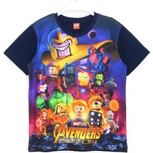 LEGO Avengers Infinity War Karakterleri 3D Baskılı Erkek Çocuk Kısa Kollu T-Shirt 5 - 13 Yaş Lacivert