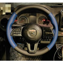 Hasbay Dikişli Direksiyon Kılıfı Siyah / Mavi Deri Siyah Dikişli Mercedes Sprinter Vito Için