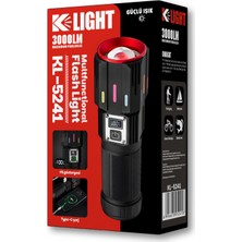 3000 Lümen Şarjlı El Feneri - 4500MAH Powerbank Özellikli - Type-C Şarjlı - Kamp Feneri KL-5241