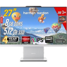 Lenovo Ideacentre 27ARR9 Amd Ryzen 7-7735HS 8gb 512GB 27 Fhd Freedos Beyaz All In One Bilgisayar