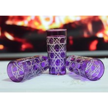 Cam Mor Renk 6'lı Kristal Kesme Işlemeli Kahve Yanı Bardak