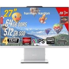 Lenovo Ideacentre 27ARR9 Amd Ryzen 7-7735HS 64GB 512GB 27 Fhd Freedos Beyaz All In One Bilgisayar
