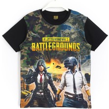 Pubg PUBG Mobile Oyun Baskılı Erkek Çocuk Kısa Kollu Yazlık Kamuflaj T-Shirt Siyah 001-0001725