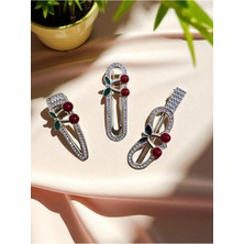 C&On Design 🍒kiraz Desenli Kristal Taşlı Elips Metal Pens Yan Toka 3’lü Set – Şık ve Zarif Aksesuar
