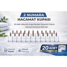 Cash Dukkan 2 Numara Hacamat Kupası 20 Adet Vakumlu Kupa Bardak Dayanıklı Plastik Manuel Hacamat Kabı