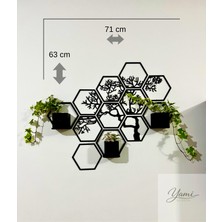 Yami Design Altıgen Duvar Dekoru Saksılık Seti 3D Baskı Modüler Duvar Rafı Bitki Rafı Salon Ofis Duvar Dekorasyonu 12 Parça