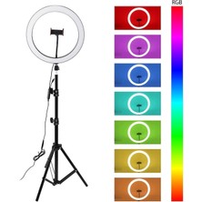 Sezy 14" RGB Ring Light Güzellik Salonu Ortam Işığı Yayıncı Işığı Ring Light Sürekli Aydınlatma 2 m Stand