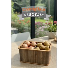 Cremighaus Geleneksel Tasarım Kapaklı Büyük Ahşap Sebzelik Kare Kemençe Desenli