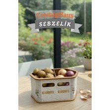 Cremighaus Geleneksel Tasarım Kapaklı Büyük Ahşap Sebzelik Altıgen Beyaz Mermer Desenli