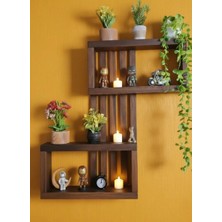 Zikzak Duvar Rafı - Dekoratif Doğal Ahşap Kitaplık ve Çiçeklik - 75X50 cm Antrasit/ceviz