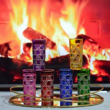 Cam Renkli 6'lı Kristal Kesme Işlemeli Kahve Yanı Bardak