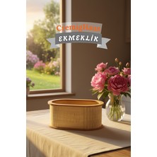 Cremighaus Geleneksel Tasarım Kapaklı Büyük Ekmeklik Oval Ahşap Ekmek Sepeti Akça Desenli