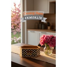 Cremighaus Geleneksel Tasarım Kapaklı Büyük Ekmeklik Altıgen Ahşap Ekmek Sepeti Dama Desenli