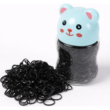 Nati Co Ayıcık Kapaklı Şeffaf Kutulu Siyah Kız Çocuk Mini Saç Lastiği Seti