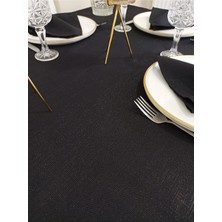 Zeren Home Elite Masa Örtüsü + Runner Takım | Lekeye Dayanıklı Linen Simli Siyah
