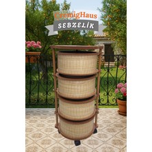 Cremighaus  Ahşap Sebzelik Geleneksel Tasarım Yuvarlak Akça Desenli 4 x 5 kg Kapasiteli Hazır Gönderim