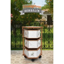 Cremighaus  Ahşap Sebzelik Geleneksel Tasarım Altıgen Beyaz Mermer Desenli 3 x 5 kg Kapasiteli Hazır Gönderim