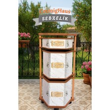 Cremighaus  Ahşap Sebzelik Geleneksel Tasarım Altıgen Beyaz Mermer Desenli 2 x 7 + 3 kg Kapasiteli Hazır Gönderim