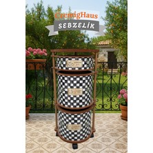 Cremighaus  Ahşap Sebzelik Geleneksel Tasarım Yuvarlak Dama Desenli 2 x 7 + 3 kg Kapasiteli Hazır Gönderim