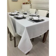 Zeren Home Elite Masa Örtüsü + Runner Takım | Lekeye Dayanıklı Simsiz Beyaz