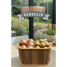 Cremighaus Geleneksel Tasarım Kapaklı Büyük Ahşap Sebzelik Altıgen Kemençe Desenli