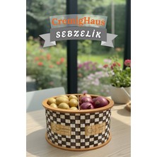 Cremighaus Geleneksel Tasarım Kapaklı Büyük Ahşap Sebzelik Oval Dama Desenli