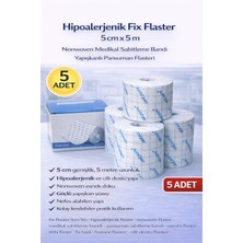 Dukkanıum Hipoalerjenik Fix Flaster 5 cm x 5 M 5 Adet Nonwoven Medikal Sabitleme Bandı Yapışkanlı Pansuman Flasteri