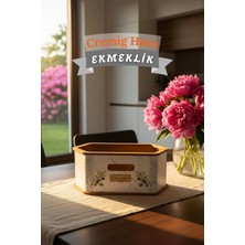 Cremighaus Geleneksel Tasarım Kapaklı Büyük Ekmeklik Altıgen Ahşap Ekmek Sepeti Beyaz Mermer Desenli